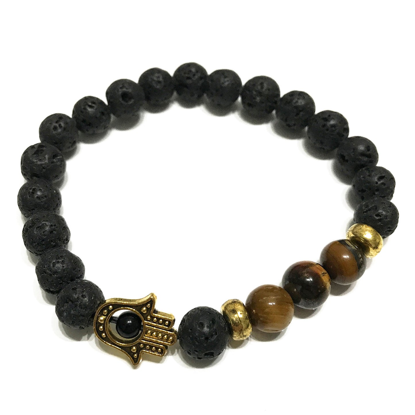 Lava stone bracelet - Hamsa / Tiger eye