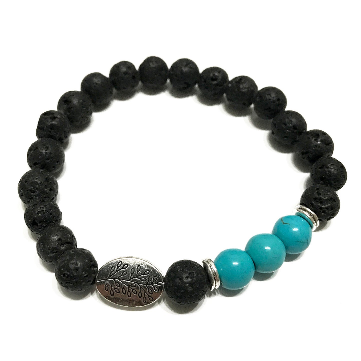 Lava stone bracelet - Leaf / Turquoise