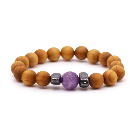 Cedarwood Third Eye Chakra Bangle with Amethyst