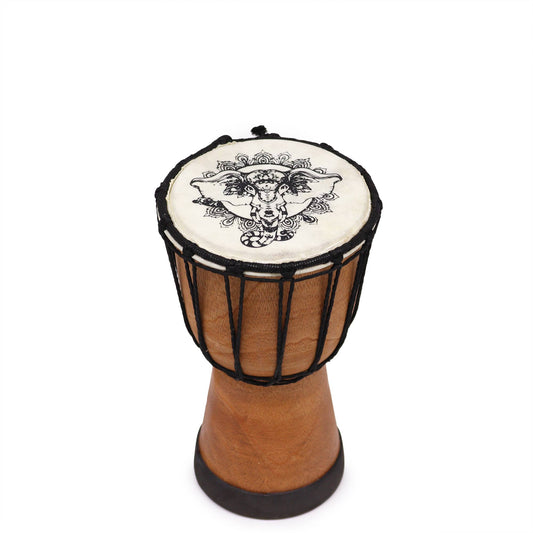 Handmade Wide Top Djembe Drum - Elephant Motif - 20cm