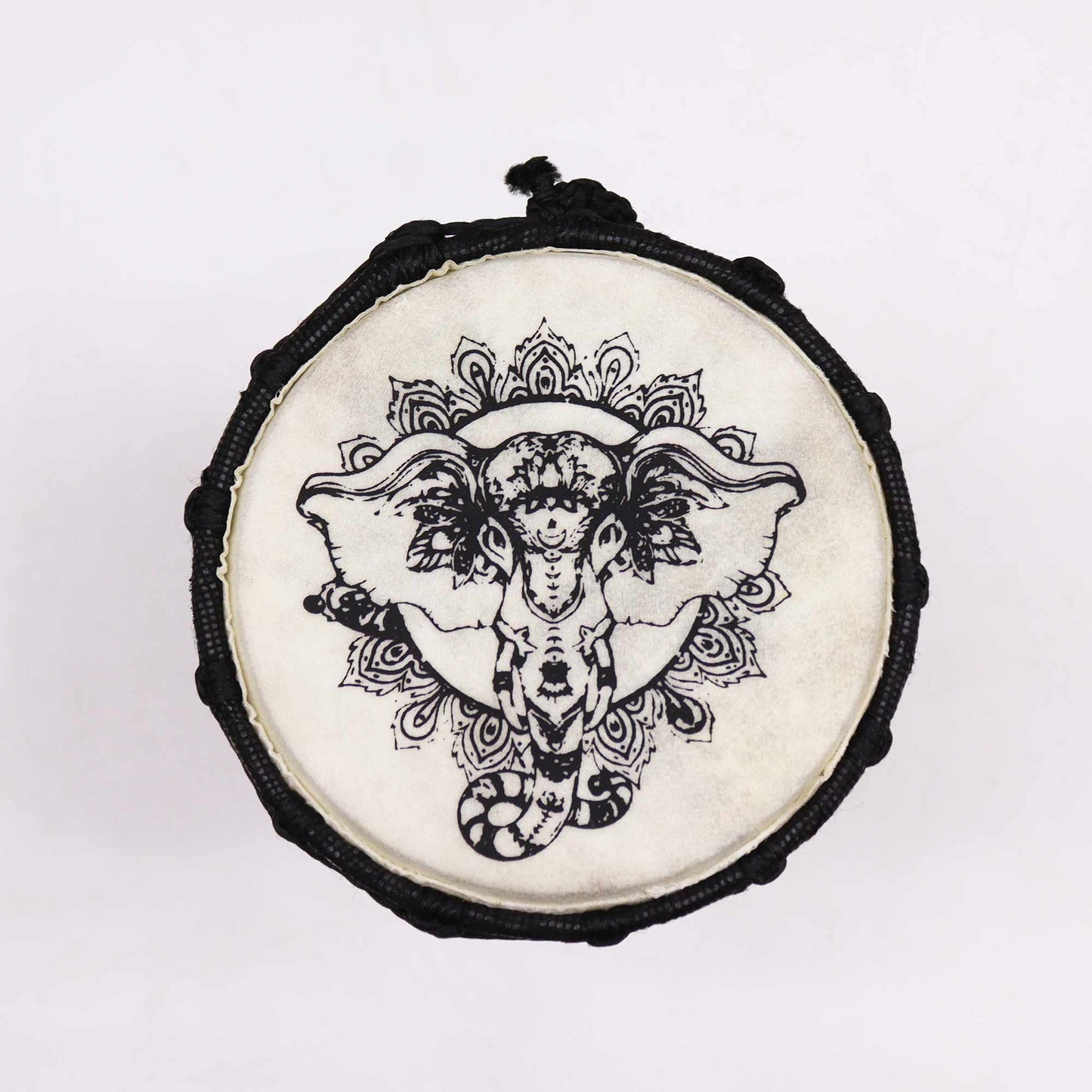 Handmade Wide Top Djembe Drum - Elephant Motif - 20cm