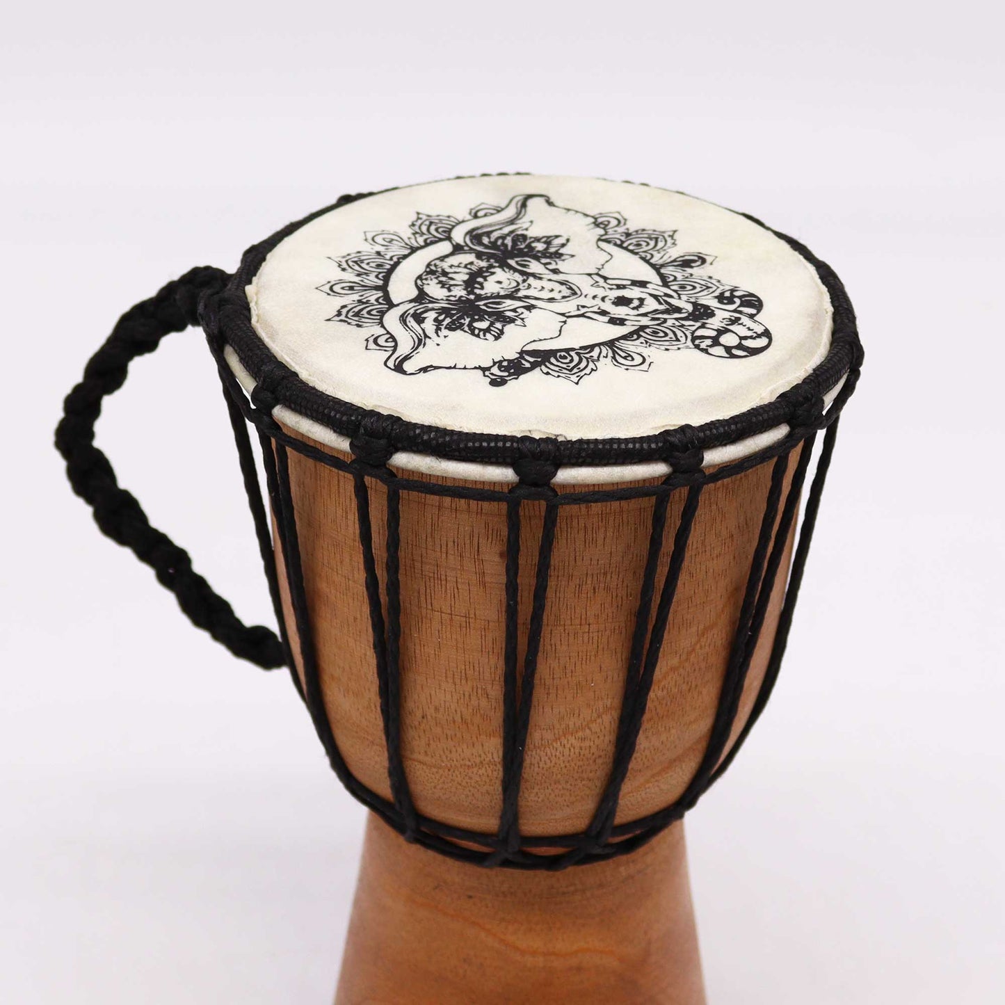 Handmade Wide Top Djembe Drum - Elephant Motif - 20cm