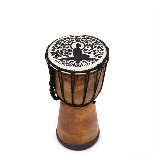 Handmade Wide Top Djembe Drum - Buddha Design 25cm