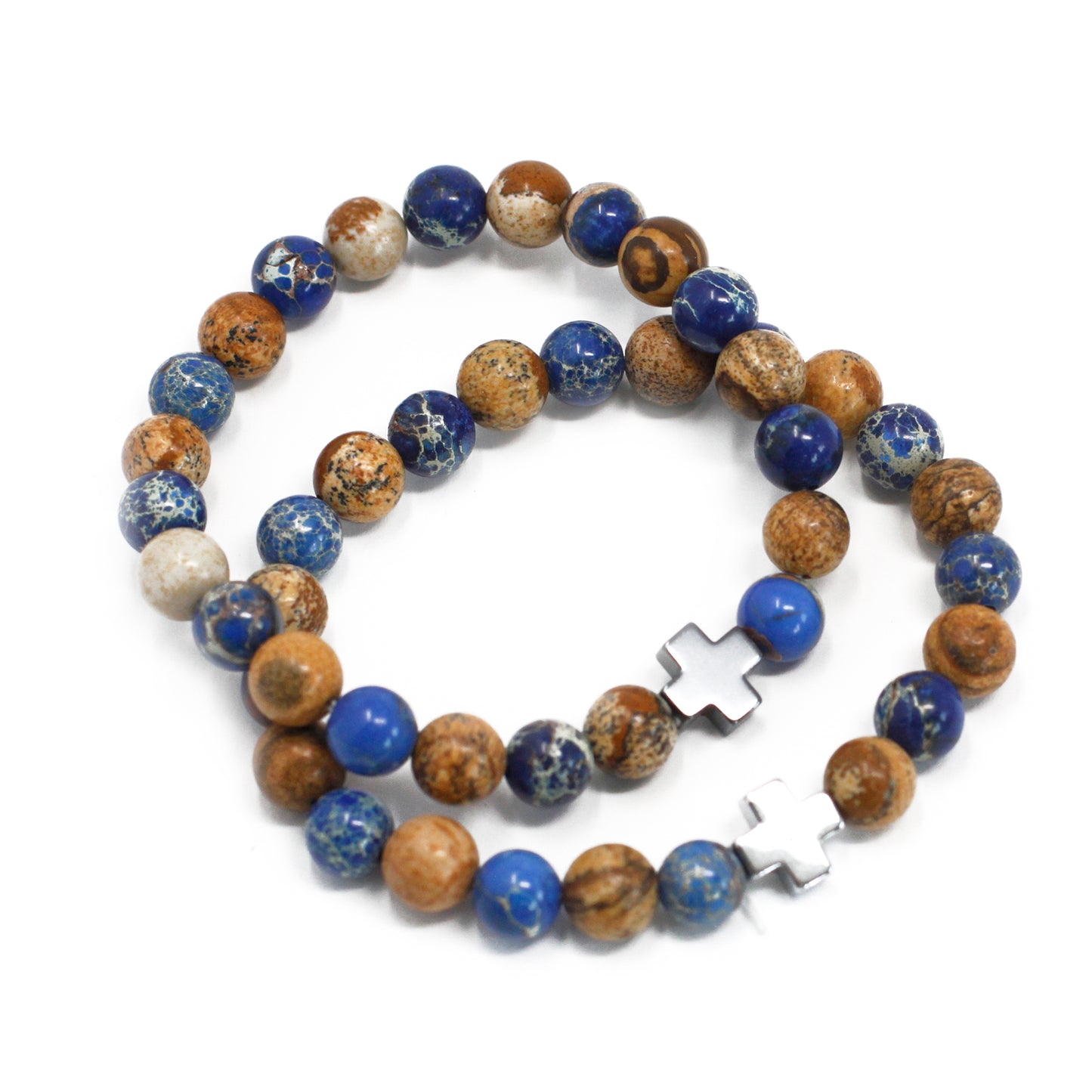 Set of 2 Gemstones Friendship Bracelets - Support - Sodalite & Picture Stone