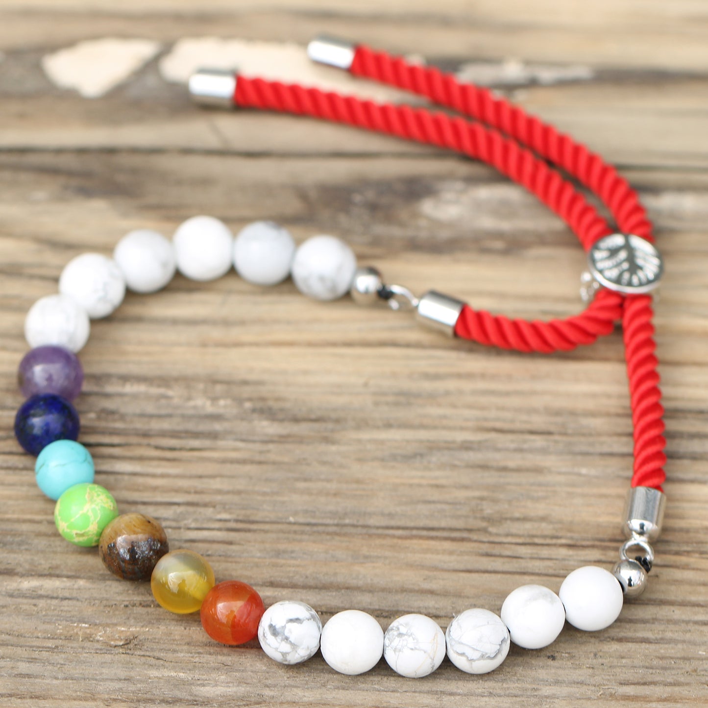 White Howlite Chakra Red Bracelet | White Howlite Bracelet|Pura Anima 