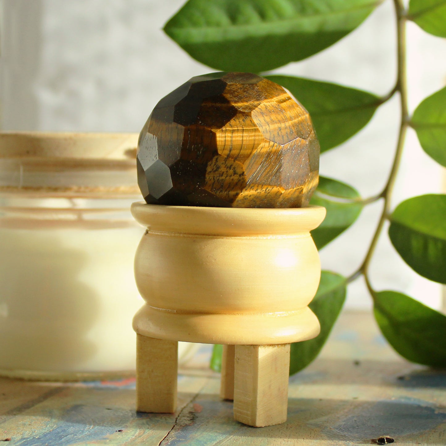 Gemstone Faceted Healing Ball & Stand - Tiger eye