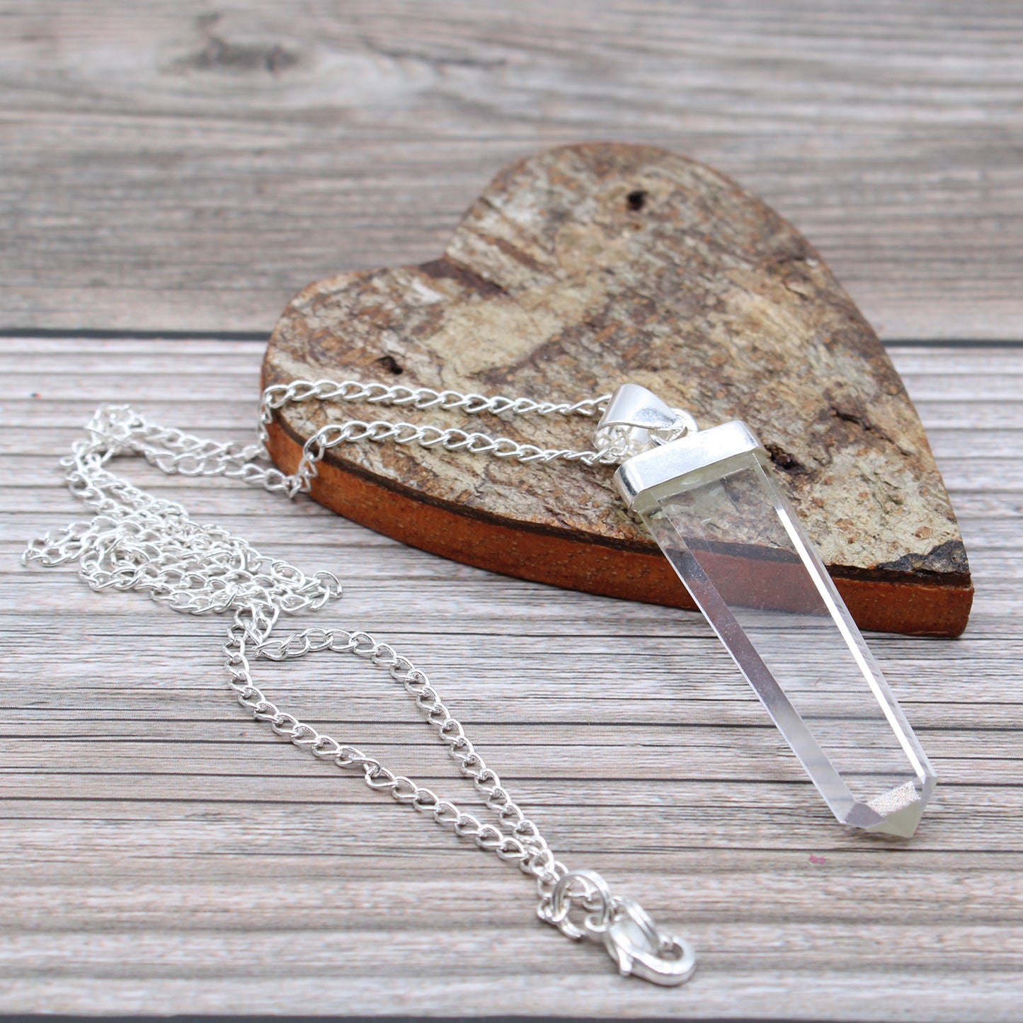 Gemstone Flat Pencil Pendant - Rock Quartz