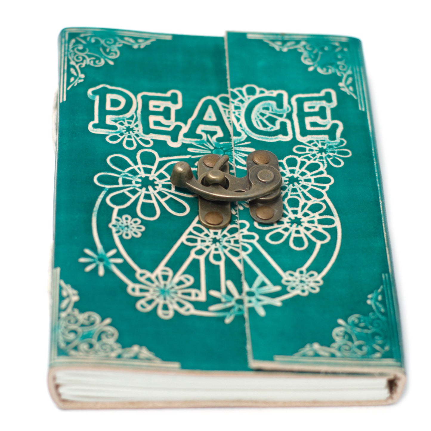 Leather Green Peace with Lock Notebook (18x13 cm)