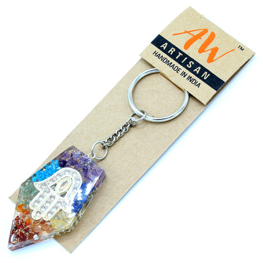 Orgonite Power Keyring - Gemstone Chakra / Hamsa