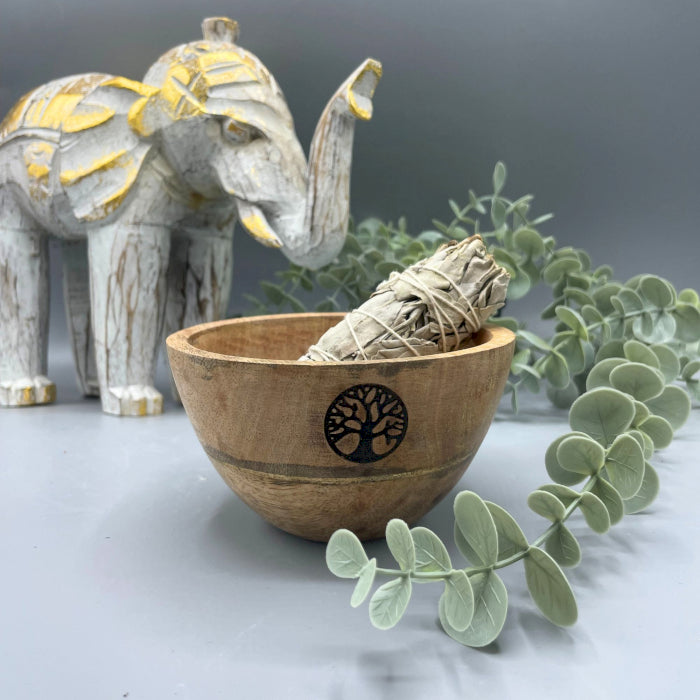 Wooden Smudge and Ritual Offerings Bowl - Tree of Life - 12x7 cm