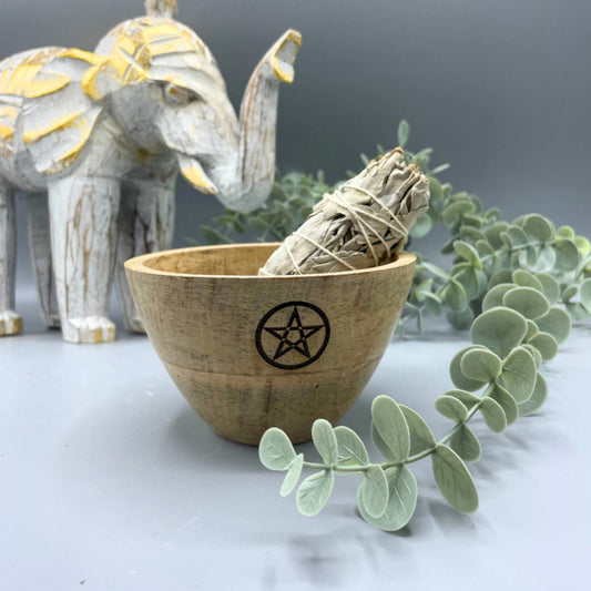 Wooden Smudge and Ritual Offerings Bowl - Pentagon - 12x7 cm