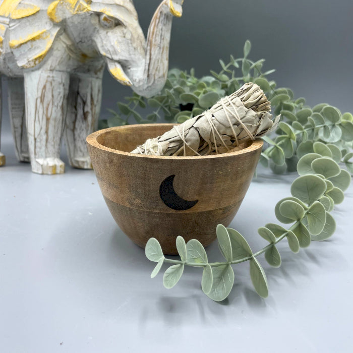 Wooden Smudge and Ritual Offerings Bowl - Three Moons - 12x7 cm