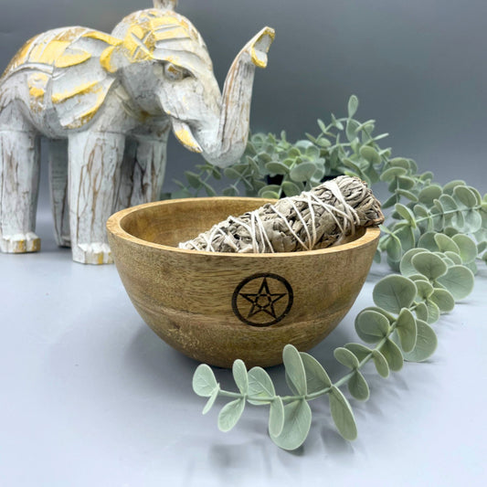 Wooden Smudge and Ritual Offerings Bowl - Pentagon - 14x7 cm