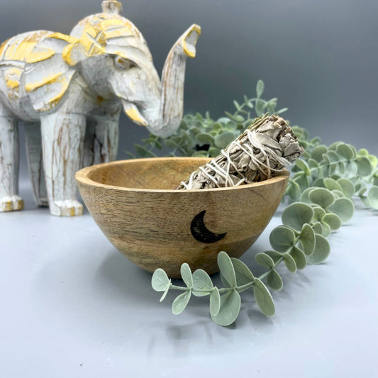 Wooden Smudge and Ritual Offerings Bowl - Three Moons - 14x7 cm