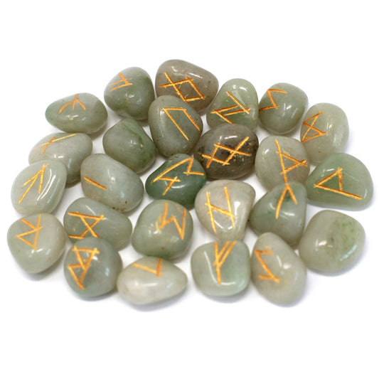 Runes Stone Set ve váčku - Zelený avanturín