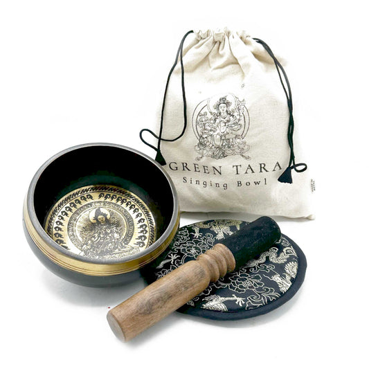 Tibetian Hand Beaten & Engraved Singing Bowl Gift Set - 14cm